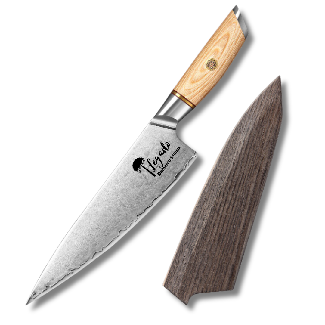 Cuchillo Asador Premium Legado Acero Damasco 3 capas hoja 21 cm