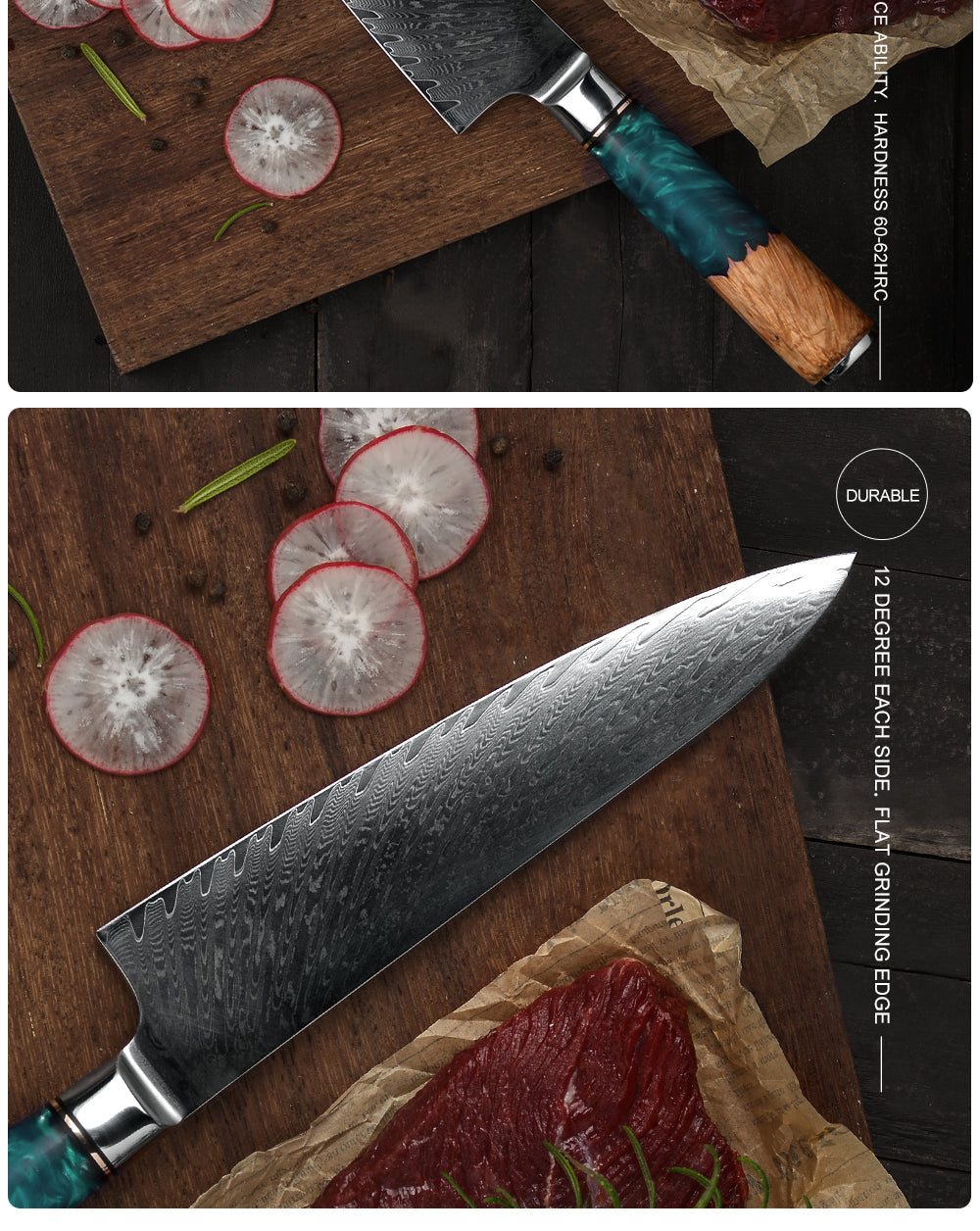 Cuchillo Chef Patagon Damasco 67 capas 19 cm - Lago Azul - Cuchillos Mundo Patagon