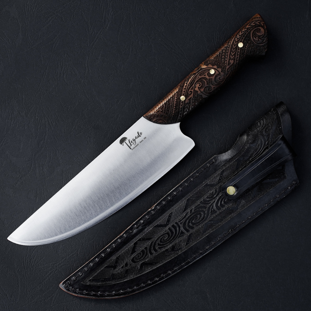 Cuchillo Carnicero Legado Artesanal Madera Nativa Tallada Premium hoja ancha 20 cm