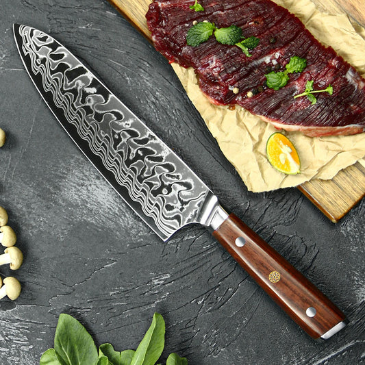 Cuchillo Chef Patagon Damasco 45 capas hoja ancha 20 cm