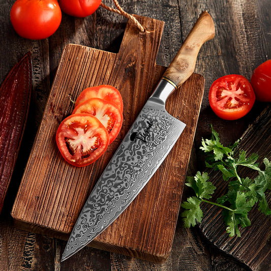 ABEDUL - Cuchillo Chef Damasco 67 capas hoja 20 cm LEGADO Con Grabado (+$9900)