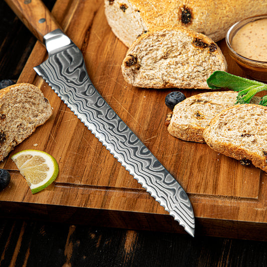 Pan Patagón Acero Damasco 45 capas hoja 20 cm - Cuchillos Mundo Patagon