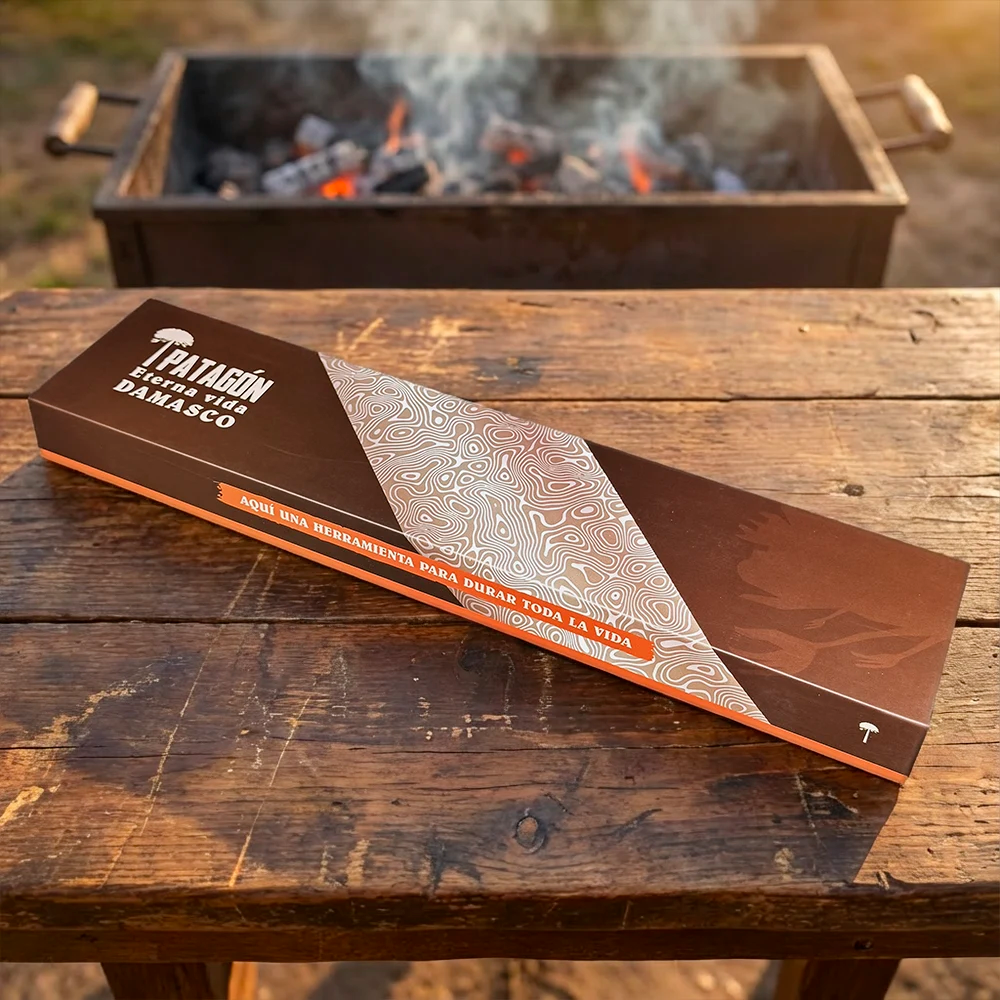 Hacha Acero Damasco 67 capas Patagón - Olivo Martillado