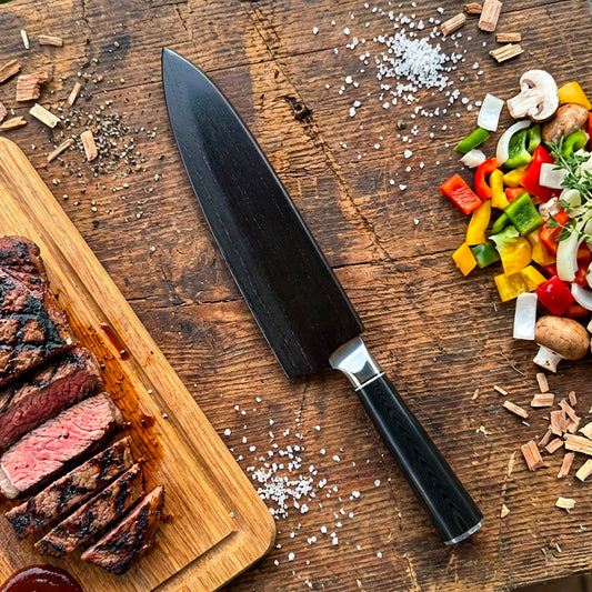 Cuchillo Chef Damasco 67 capas hoja 20 cm PATAGÓN - CARBONO MARTILLADO