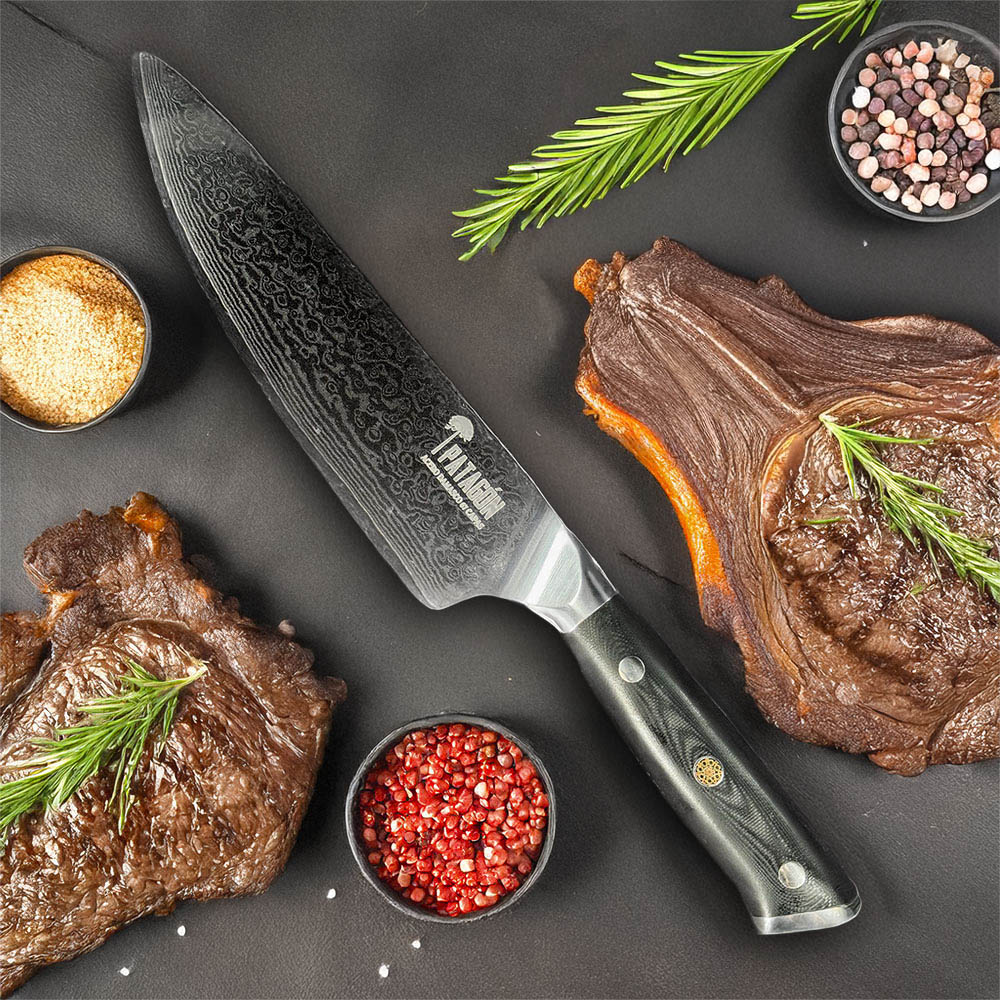 Cuchillo Chef Damasco 67 capas hoja 20 cm PATAGÓN - CARBONO