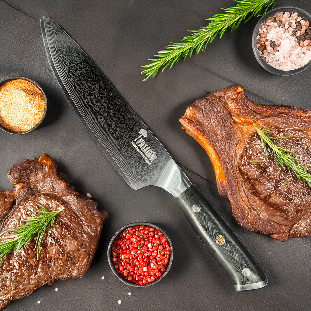 CARBONO - Cuchillo Chef Damasco 67 capas 20 cm PATAGÓN En OFERTA