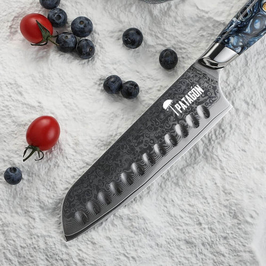 Cuchillo Santoku Acero Damasco 67 capas hoja 18 cm - GLACIAR