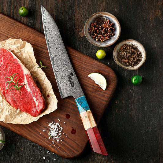 Cuchillo de Cocina Acero Damasco 67 capas hoja 21 cm - 3 COLORES (6870490185830)