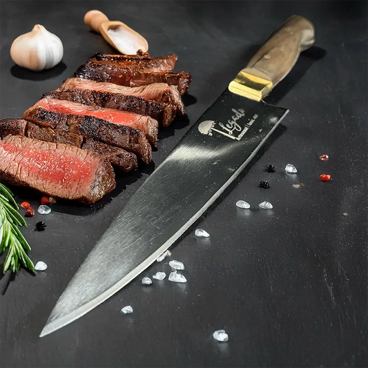 Cuchillo de asado artesanal acero Inox. hoja 20 cm LEGADO - HUEMUL - Cuchillos Mundo Patagon