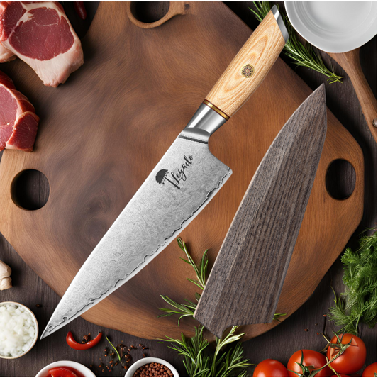 ANDES - Cuchillo Chef Asador hoja 21 cm Damasco 3 capas LEGADO + funda nogal GRATIS