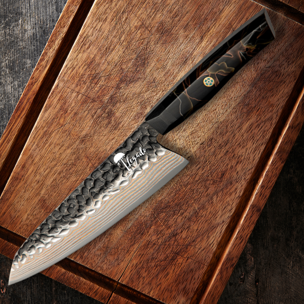 VETAS DE COBRE - Cuchillo CHEF PRO Acero Damasco 37 capas Hoja 20 cm LEGADO