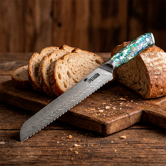 Cuchillo Pan Acero Damasco 67 capas Hoja 20 cm - NÁCAR DEL PACÍFICO