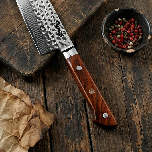 Cuchillo Gyuto Acero Damasco 67 capas hoja 20 cm - SANDALO ROJO (8007103840358)