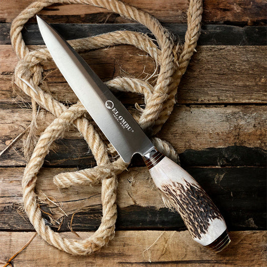 Cuchillo Parrillero hoja 20 cm Artesanal Asta Ciervo EL OMBU - GAUCHO - Cuchillos Mundo Patagon