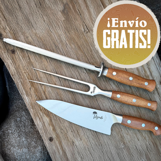 Set Parrillero Cuchillo + Tenedor + Chaira PELLÍN - Cuchillos Mundo Patagon