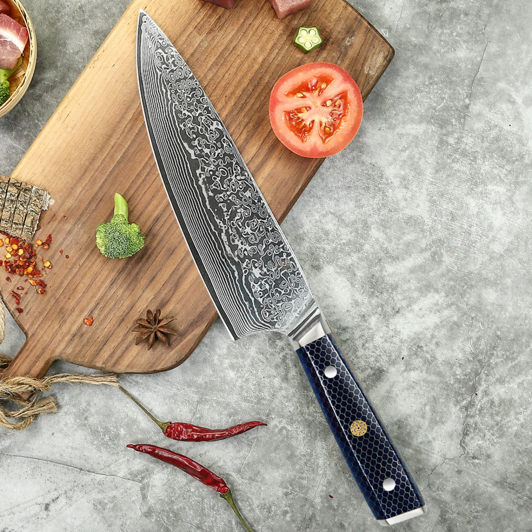 Cuchillo Chef Patagon Damasco 67 capas hoja ancha 20 cm