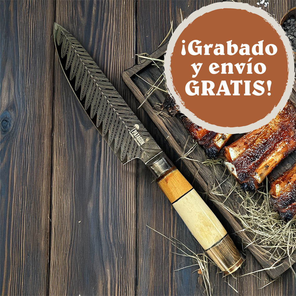 PATAGÓNICO - Cuchillo Asador Acero Alemán Artesanal hoja 16 cm PATAGÓN