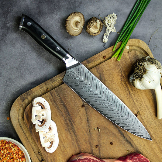 Cuchillo Parrillero Acero Damasco 67 capas hoja 20 cm - KUERVO