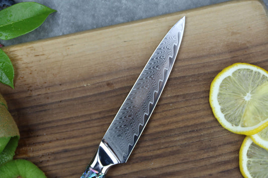 NÁCAR DEL PACÍFICO - Cuchillo Puntilla Patagón Damasco 67 capas 13 cm PATAGÓN - Cuchillos Mundo Patagon