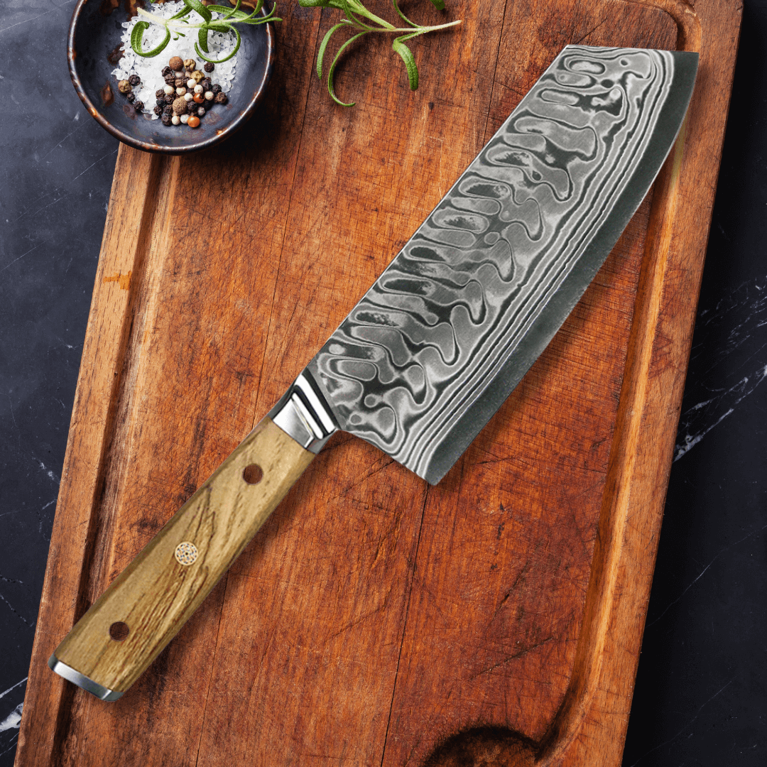 OLIVO - Hacha Acero Damasco 45 capas Patagón (7377407148134)