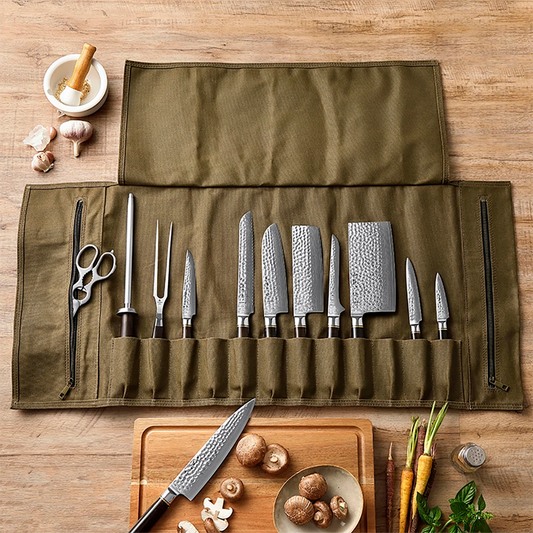 Bolso porta cuchillos profesional de 12 espacios - VERDE