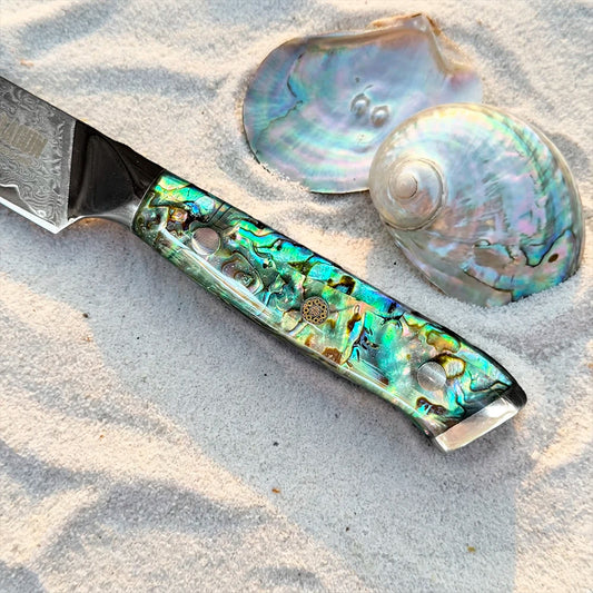 Cuchillo Puntilla Damasco 67 capas hoja 10 cm - NÁCAR DE MAR