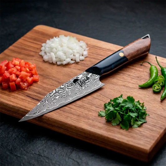 Cuchillo Puntilla Acero Damasco 67 capas hoja 20 cm - SALVAJE