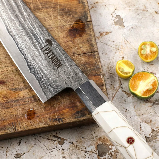 Cuchillo Gyuto Acero Damasco 67 capas hoja 21 cm - NEVADO DORADO (8007100956774)