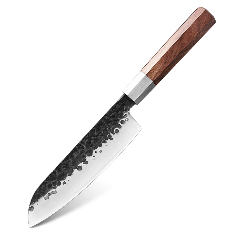 Cuchillo Santoku Patagón 3 capas martillado Palo Rosa 20 cm