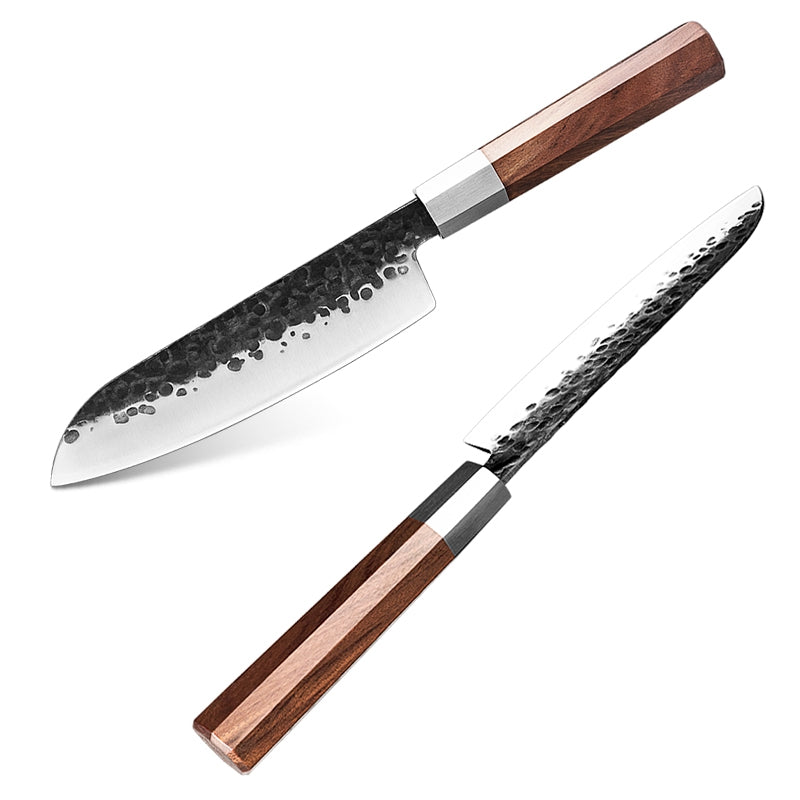 Cuchillo Santoku Patagón 3 capas martillado Palo Rosa 20 cm