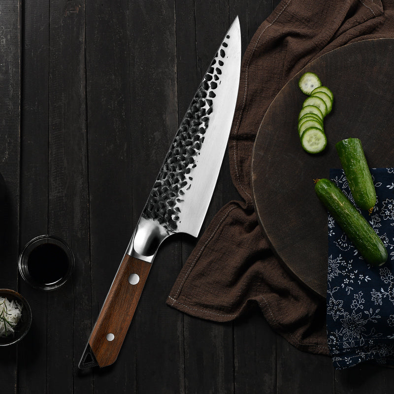 Cuchillo Chef 3 capas Madera Palo Rosa 18 cm Martillado