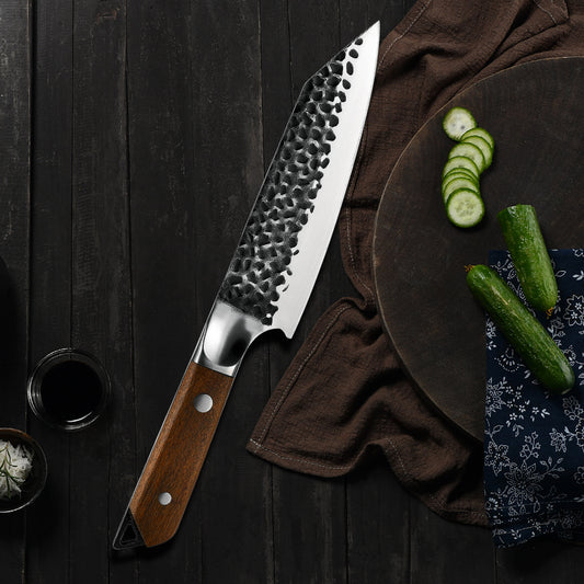 Cuchillo Kiritsuke "Cuchillo del Chef Japonés" 3 capas Palo Rosa 18 cm Martillado