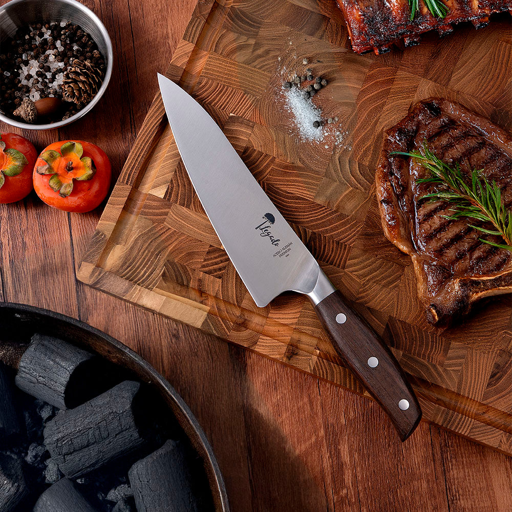 Cuchillo Chef Acero Alemán Premium Hoja 19 cm LEGADO - ROBLE FUERTE - Cuchillos Mundo Patagon