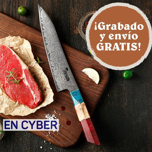 3 Colores - Cuchillo Gyuto Patagon Damasco 67 capas hoja 21 cm PATAGÓN