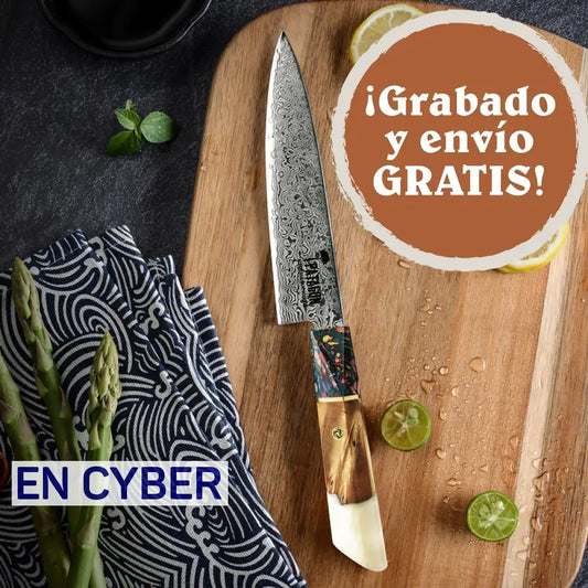3 COLORES - Cuchillo Utilitario Damasco 67 capas hoja 14 cm PATAGÓN