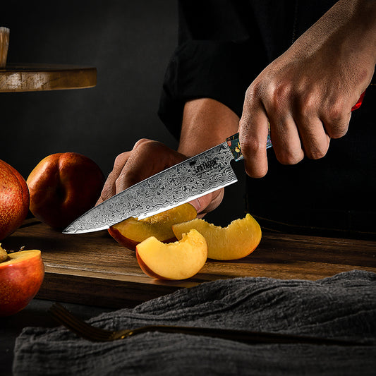 3 COLORES - Cuchillo Utilitario Damasco 67 capas hoja 14 cm PATAGÓN