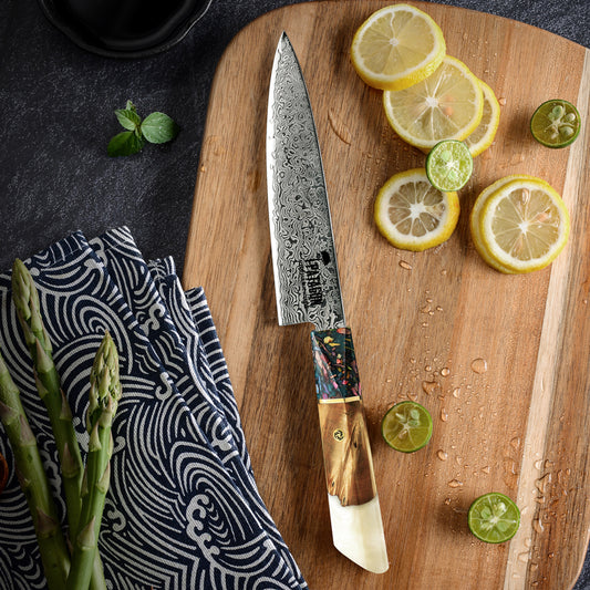 3 COLORES - Cuchillo Utilitario Damasco 67 capas hoja 14 cm PATAGÓN