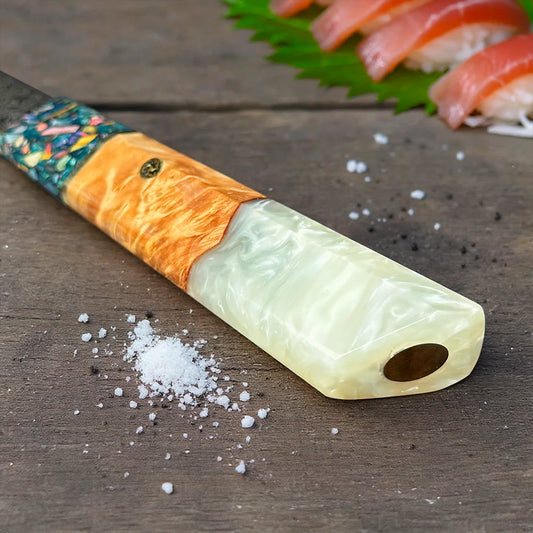 3 COLORES - Cuchillo Damasco 67 capas hoja 20 cm PATAGÓN (Blanco)