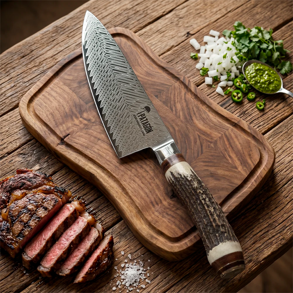 Cuchillo Chef Acero Damasco 67 capas hoja 20 cm - CIERVO (8027362525286)