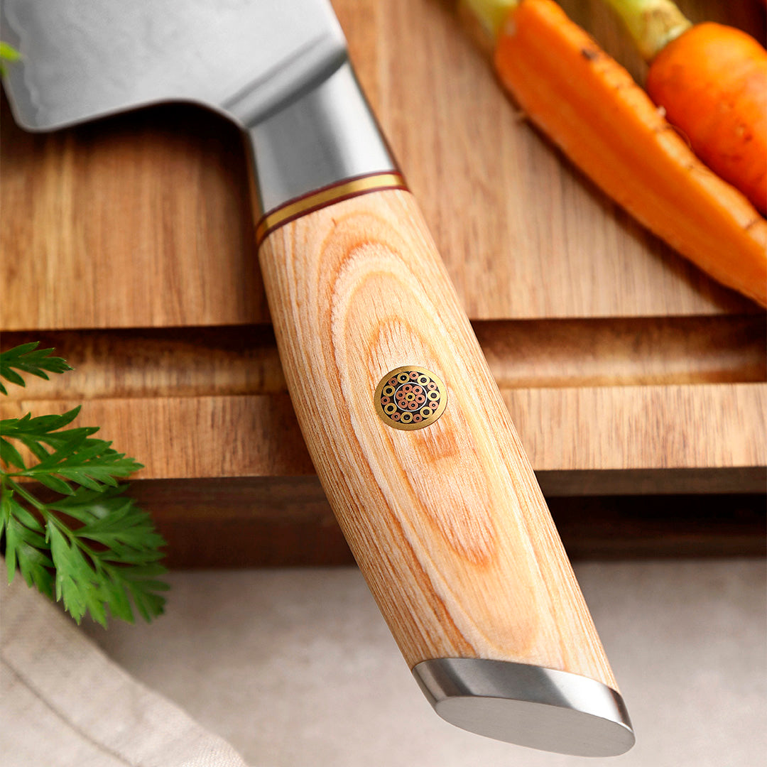 ANDES - Cuchillo Chef Asador hoja 21 cm Damasco 3 capas LEGADO + funda nogal GRATIS