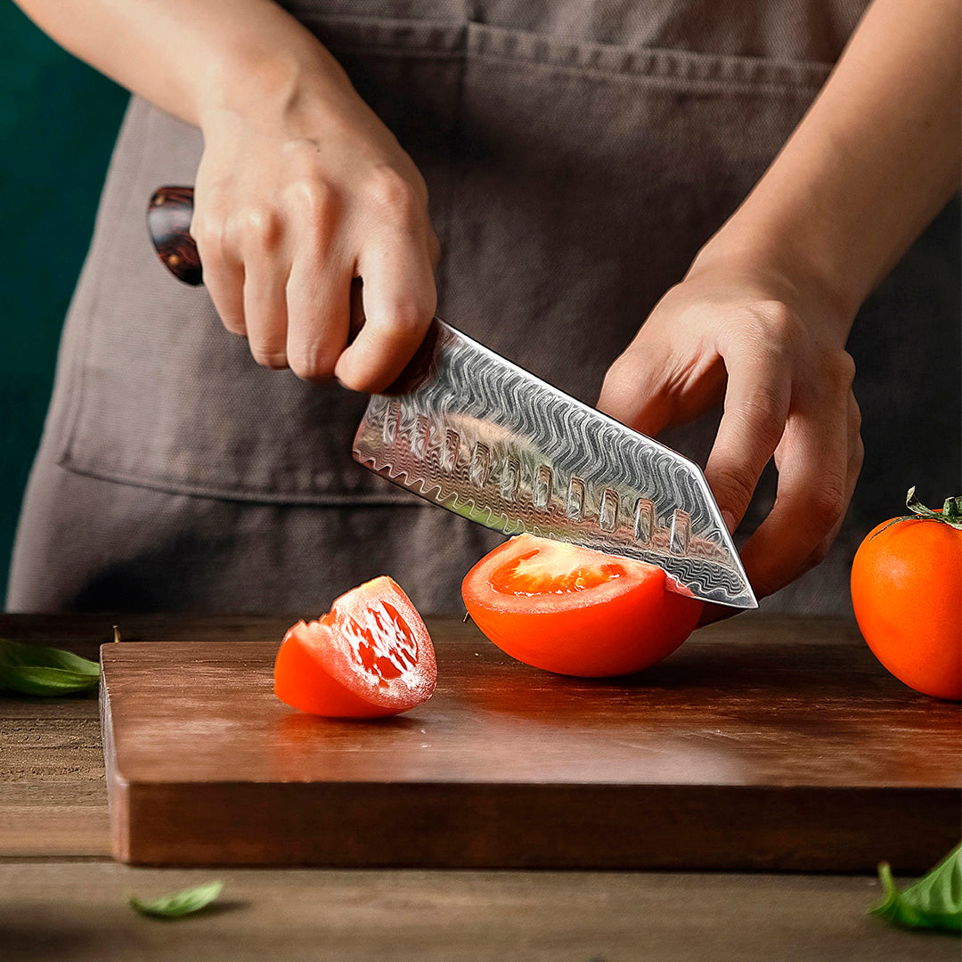 EN ERUPCIÓN lateral - Cuchillo Kiritsuke Damasco 73 capas hoja 18 cm LEGADO