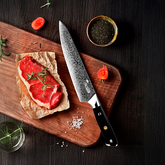 CARBÓN - Cuchillo Chef Acero Damasco 67 capas 20 cm PATAGÓN con caja regalo