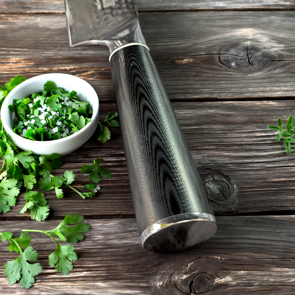 Cuchillo Chef Damasco 67 capas hoja 20 cm PATAGÓN - CARBONO MARTILLADO