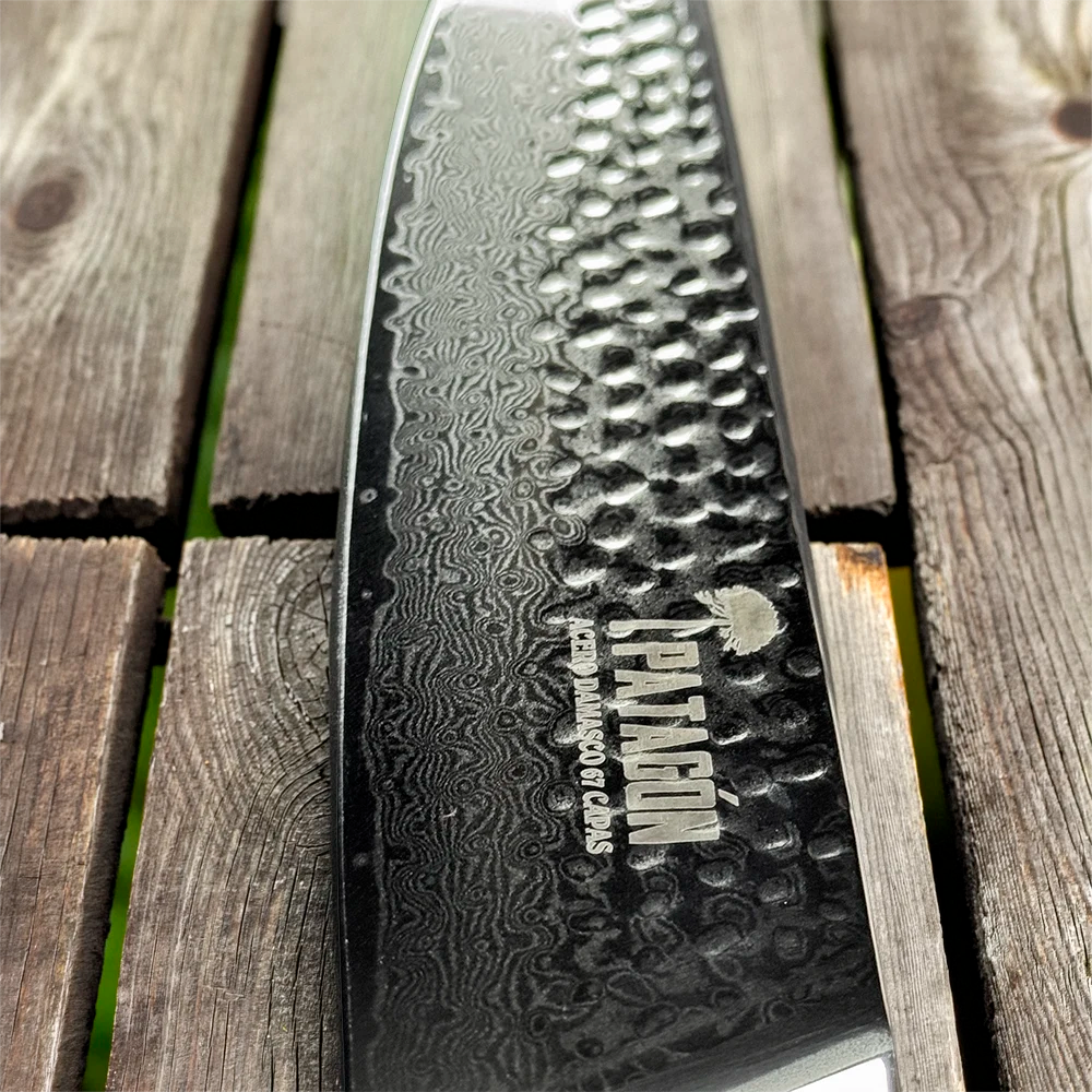 Cuchillo Chef Damasco 67 capas hoja 20 cm PATAGÓN - CARBONO MARTILLADO