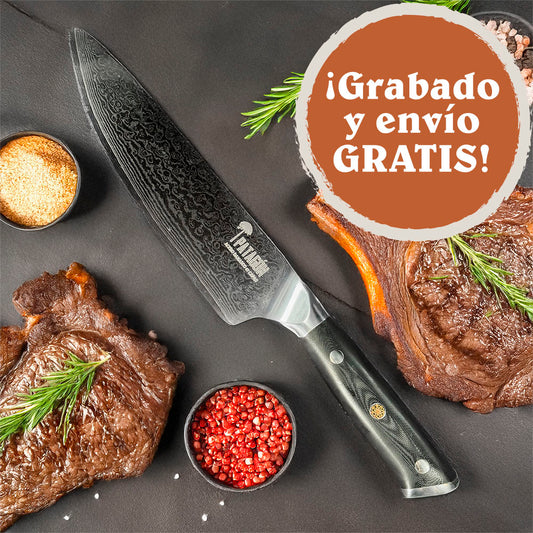 CARBONO - Cuchillo Chef Damasco 67 capas 20 cm PATAGÓN En OFERTA