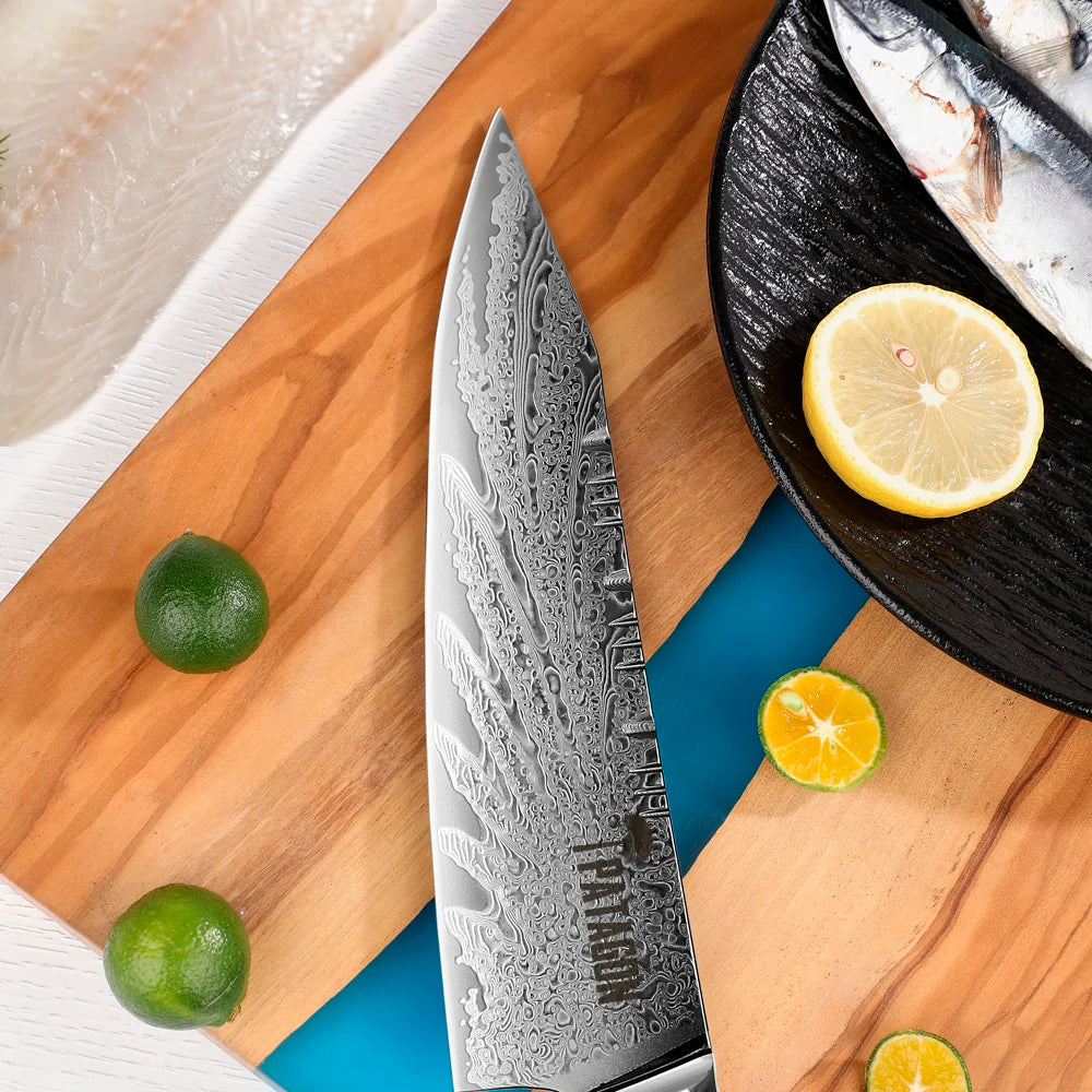 Cuchillo Kiritsuke Patagon Damasco 67 capas 21  cm - Mediterraneo
