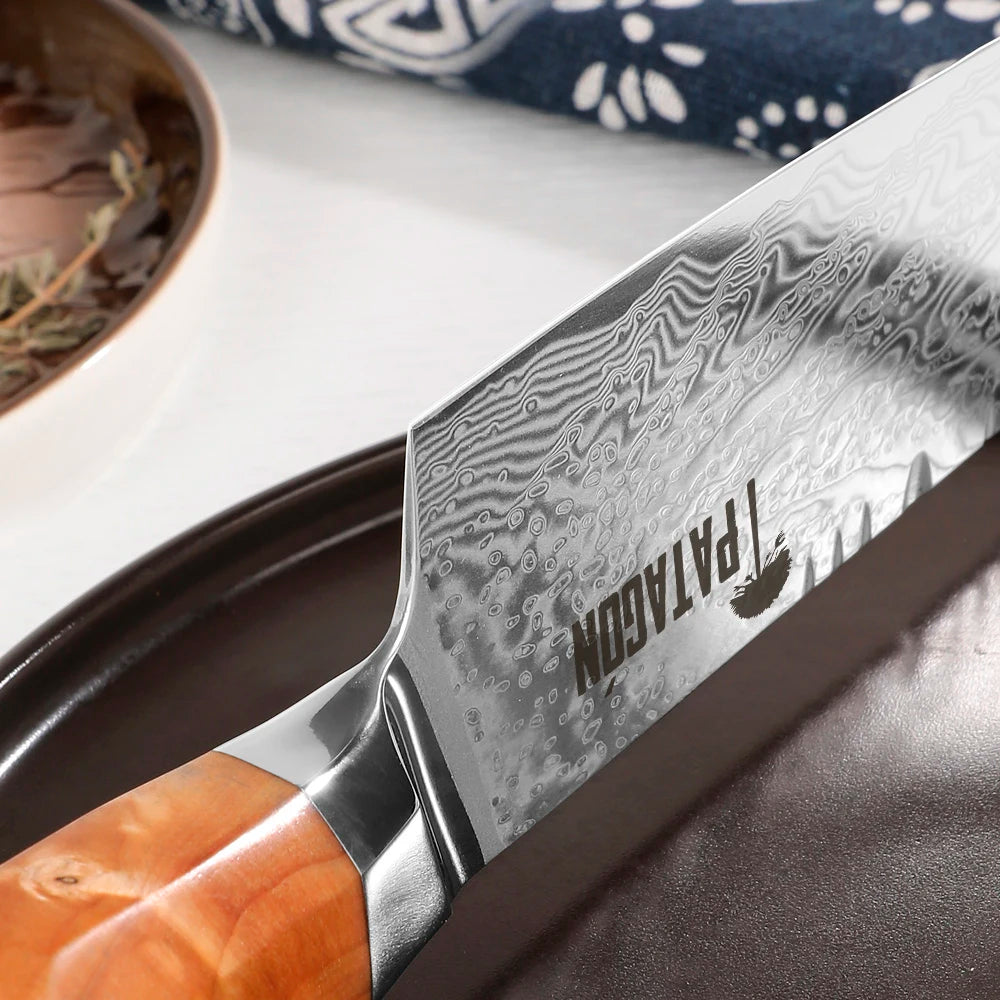 Cuchillo Kiritsuke Patagon Damasco 67 capas 21  cm - Mediterraneo