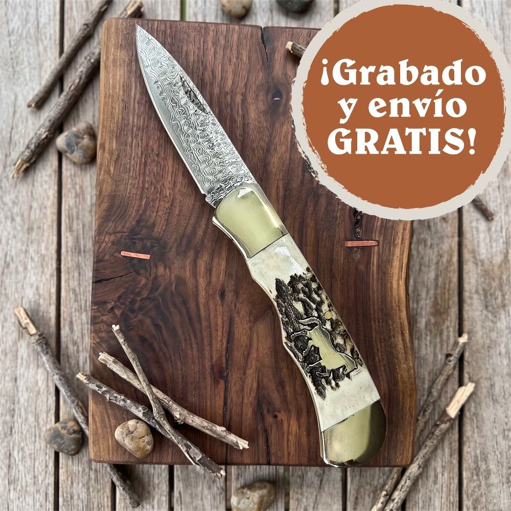 Cortapluma de Acero Damasco y Asta de Ciervo - JINETE