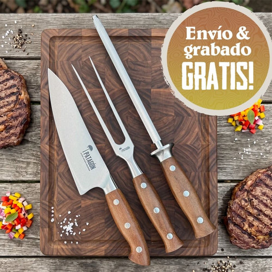 Set Parrillero 3 piezas - Cuchillo + Tenedor + Chaira PATAGÓN - PELLÍN