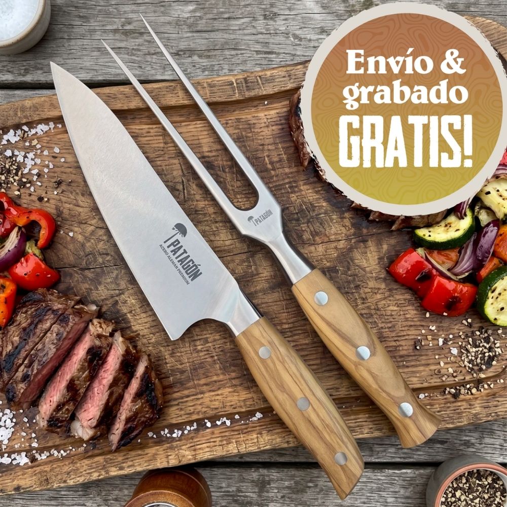 Set Parrillero 2 piezas Cuchillo + Tenedor PATAGÓN - OLIVO